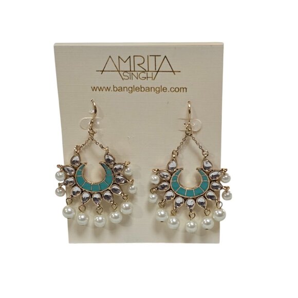 Amrita Singh Women's Gold Plated Resin Turquoise Enamel Chandelier Earrings NWT - Picture 1 of 4